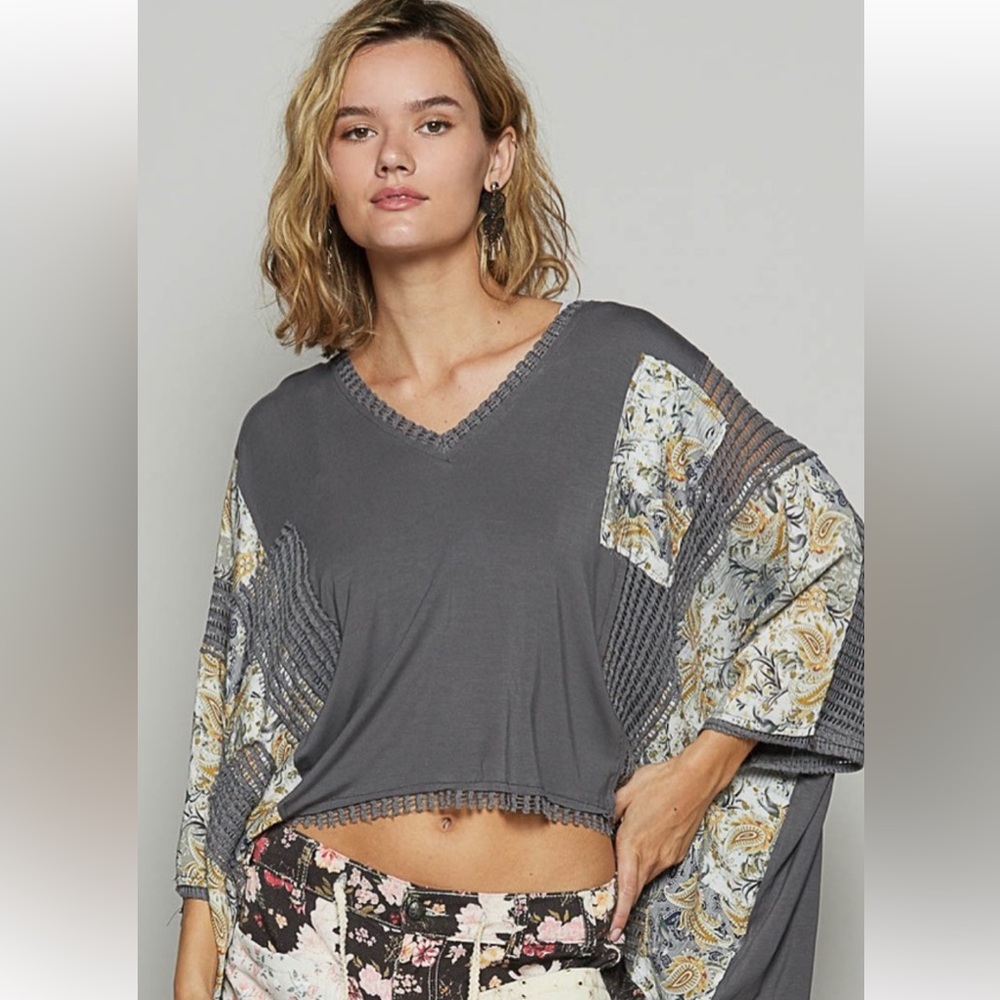 POL Charcoal Floral Patchwork Tunic - Picture 2 of 6